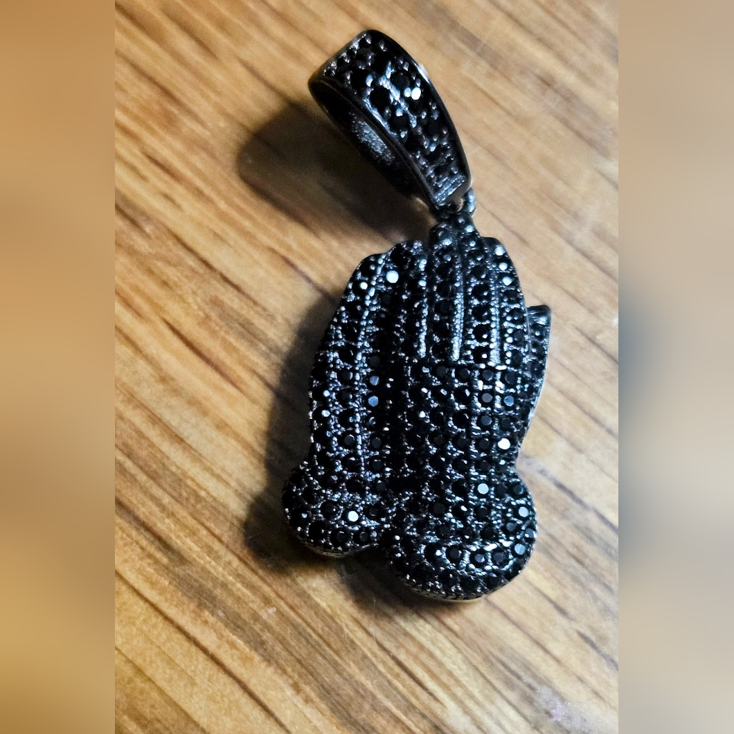 Silver Praying Hands With Pave Moissanite